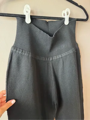 UNIF Women’s Black High-Waisted Knit Fold-Over Flare Pants Size Medium thumbnail 3