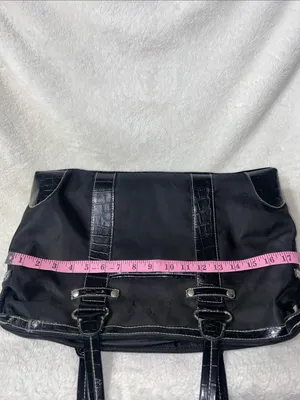 Black Nylon Tote Bag with Croc-Textured Trim thumbnail 11