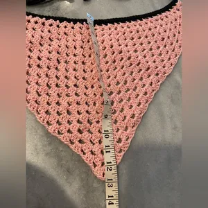 Handmade Pink Black Soft Cotton Crochet Triangle Kerchief Headscarf Mesh Boho thumbnail 2