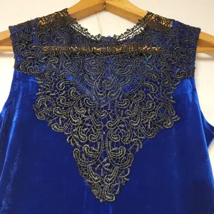 NWT Sapphire Blue Velvet & Black Lace Maxi Dress Whimsigoth‎ Gothic Witchy - M thumbnail 2