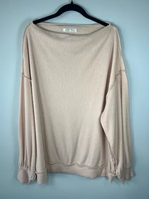 Free People We The Free Main Squeeze Hacci Balloon Sleeve Shirt Peach Slouchy Lg thumbnail 2