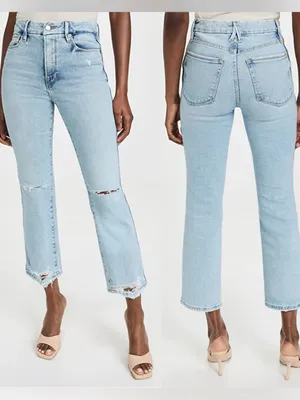 Good American Good Curve Straight Jeans High Rise Distressed Light‎ Wash 4/27 thumbnail 2