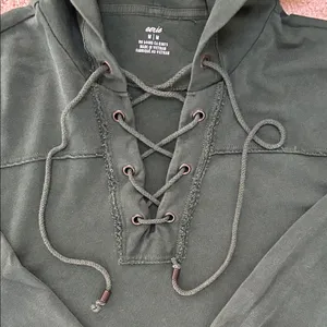 Aerie Oversized Lace Up Hoodie-Distressed Hunter Green, boxy fit. Size Medium thumbnail 3