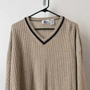 Arizona XL Tan Sweater Silk Lambswool‎ Ribbed Grandpacore Academia Trim Preppy thumbnail 2
