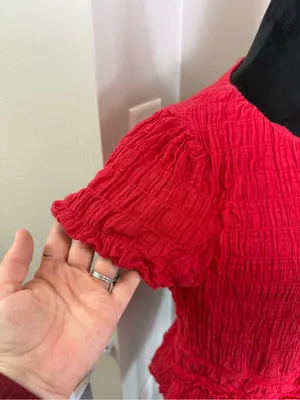 Bohme Anya Textured Short Sleeve Blouse Top Red‎ Cotton Scoop Neck Tie Detail thumbnail 4