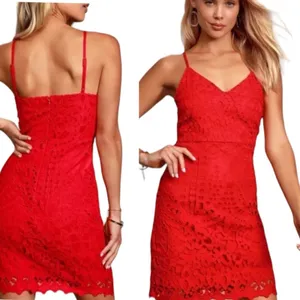 Lulus Mini Dress Lace Crochet Bodycon Spaghetti Strap Coral Women’s Size Small thumbnail 15