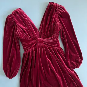 NWT Mariah V-Neck Burgundy Velvet A-Line Dress thumbnail 6