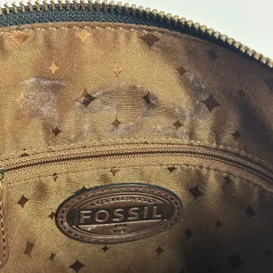 Fossil Vintage Black Leather Crossbody Bag Brown Trim Brass Key Y2K thumbnail 5