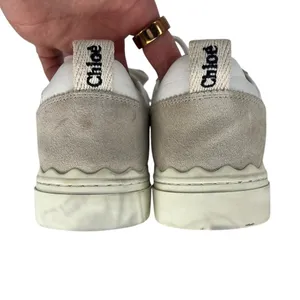 Chloé‎ Lauren Leather Suede Platform Sneakers White Beige 37 thumbnail 13