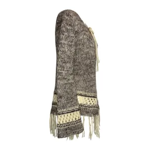 Folk Mohair‎ Blend Fringe Sweater L Boho Lace Up Knit Large Earthy Tribal Boho thumbnail 4