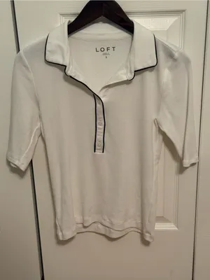 Loft White Short Sleeve Polo with Black Trim thumbnail 2