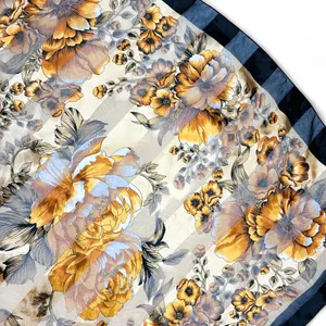 Vintage Black Gold Floral Stripe Square Sheer Fashion Scarf thumbnail 5
