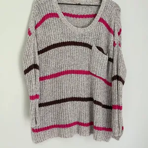 Free People Complete in Stripes Slouchy Oversized Sweater Grey Pink Brown XS thumbnail 7