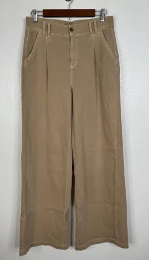 American Eagle Super High-Rise Wide Leg Pleated Khaki Pants Tan Women 4 Long‎ thumbnail 1