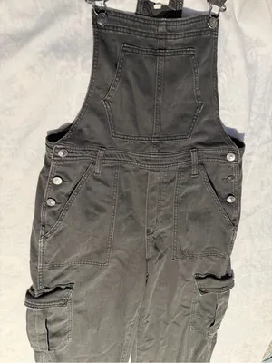 aerie baggy gray Cargo Denim Overalls wide leg size M thumbnail 5