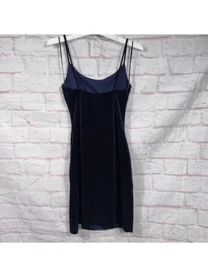 Windsor Velvet Glitter Bodycon Mini Dress Women’s XS Navy Blue Side Slit Party thumbnail 7