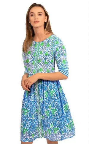 Gretchen Scott Designs Blue and Green Long Sleeve Dress thumbnail 1