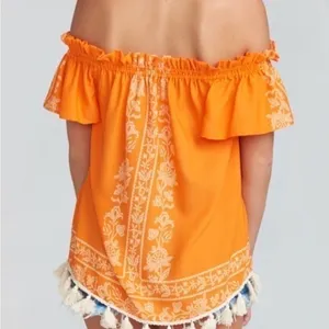 Show Me Your MuMu Orange White Woodstock Tassel Tunic Printed‎ Top Size Med thumbnail 3