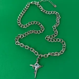 CZ Star Pendant Necklace for Men Women Streetwear Unisex Punk Hip Hop Necklace thumbnail 4