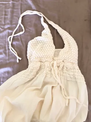 Elegant White Maxi Halter Natural Cotton Dress thumbnail 5
