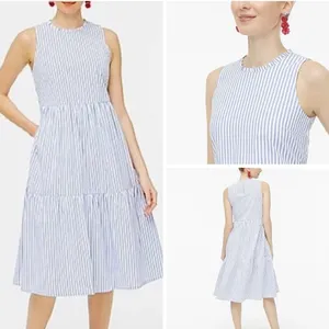 J. Crew Blue White Stripped Seersucker Tiered Dress Size 4 Preppy Southern EUC thumbnail 2