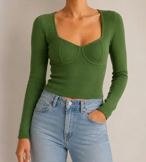 Abercrombie Fitch Corset Top Sweater Women’s Medium Green Slim Fit Knit thumbnail 1