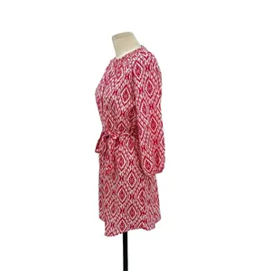 Anthropologie Maeve Ikat Shirt Dress‎ Mini Tie Belt Print Pink White Size XS thumbnail 6