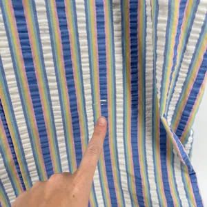 Vtg Saybury Striped Seersucker‎ Nightgown Mumu Women M Eyelet Collar Pastel Zip thumbnail 4