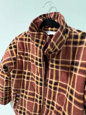 Brown/maroon and beige plaid puffer jacket from Blush Boutique thumbnail 2