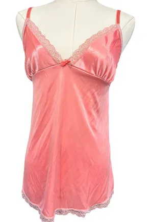 VTG Y2K Tracy Pink Silky Lace Baby Doll Slip Top Cami Fairy Medium Coquette 90's thumbnail 1