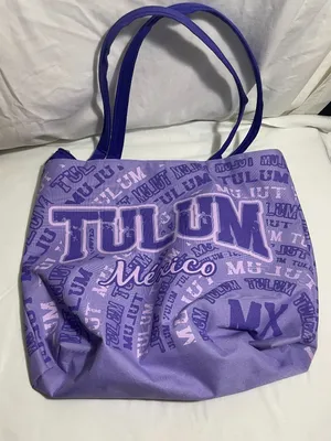 Tulum Mexico Purple Zipper Tote Bag Travel Beach Shopping Souvenir Polyester thumbnail 4
