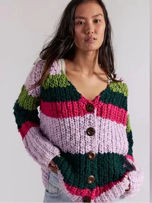 FREE PEOPLE Myles‎ Chunky Striped Cardi thumbnail 1
