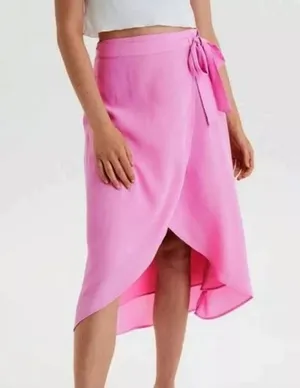 American Eagle Outfitters Midi Tie-Up Pink Wrap Skirt 🆕 XL thumbnail 1