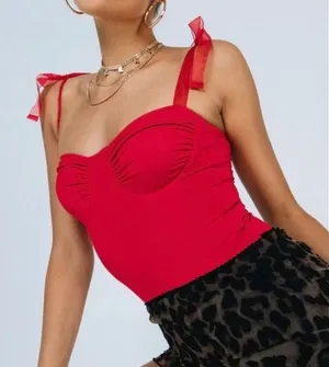 Princess Polly Red Bow Strap Bodysuit thumbnail 1