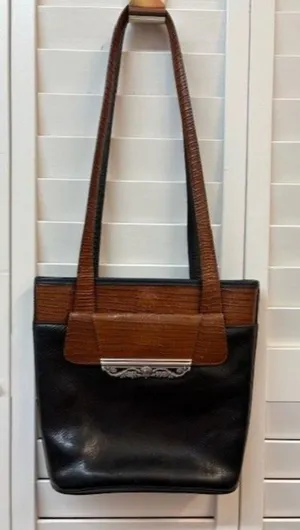 Brighton Black & Brown Leather Shoulder Bag With Heart‎ Charm Accent thumbnail 1