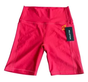 Peloton Women’s M Endurance Rib Highrise Biker Shorts Bright‎ Pink Pockets NWT thumbnail 1