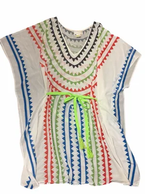 Jealous Tomato Multicolor Chevron Kaftan Cover Up Tassel Tie L Resortwear thumbnail 3