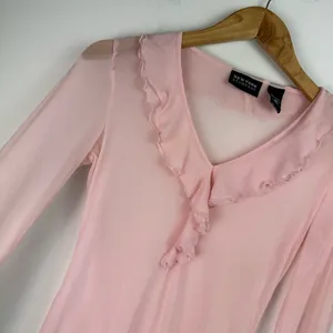 Vtg Y2K Pink Sheer Ruffle Neck Top Sz XS thumbnail 8