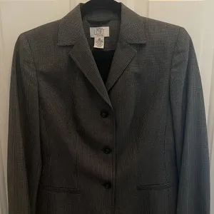 Ann Taylor Loft Petites Blazer Jacket Black White Micro Check Wool Blend‎ 0P thumbnail 1