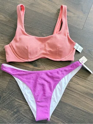 NWT PINK Victoria’s Secret Shimmer Colorblock Bikini Set Large thumbnail 1