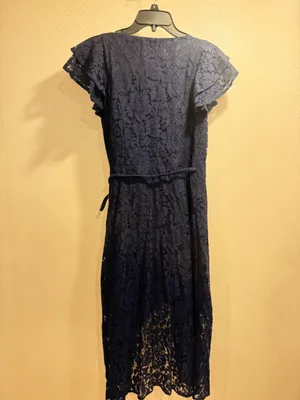 Ali & Jay Navy Blue Lace Flutter Sleeve Wrap Embroidered Midi Dress Size s thumbnail 10