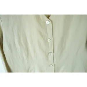 Vintage AMI 100% Linen Tan Embroidered Floral Button Up Long Sleeve Womens M thumbnail 4