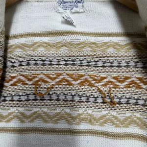 Glamour Knit Vintage Fair Isle Cardigan Sweater White Brown Geometric Belted M thumbnail 5