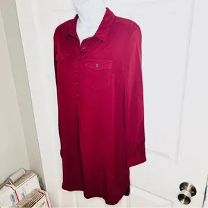 Old Navy Half Button Down Tunic Shirt Dress Pinot Maroon Red S thumbnail 3