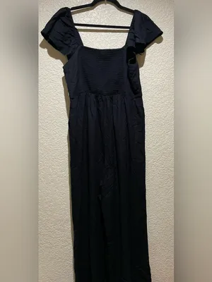 Old Navy NWT Black Wide-Leg Jumpsuit with Pockets & Flutter Sleeves Size L thumbnail 3