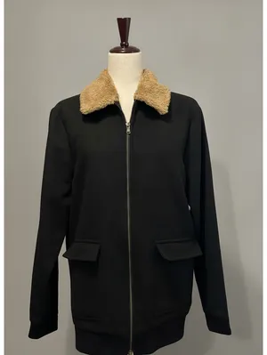 Open Edit Black Women's Jacket with Faux Fur Collar thumbnail 1
