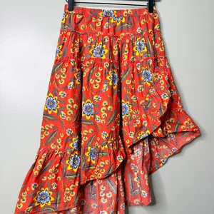 Joie Clarke Floral High Low Midi Skirt Salsa Orange Red Blue Yellow Size XS thumbnail 8