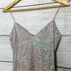 Iridescent Blush Sequin Sparkle Mini Slip Dress Size Small Party Glam Cocktail thumbnail 2