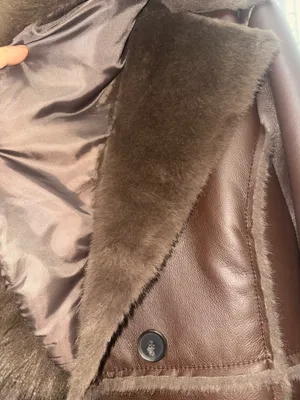 Women leather fur coat size XL brown thumbnail 7