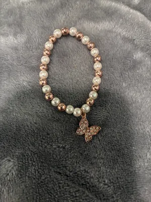 Blush Crush Pearl and Rose Gold Butterfly Charm Stretch Bracelet thumbnail 2